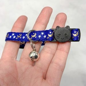 NEW Adult Cat Breakaway Collar Metallic Moon Stars Celestial Blue Pet Adjustable